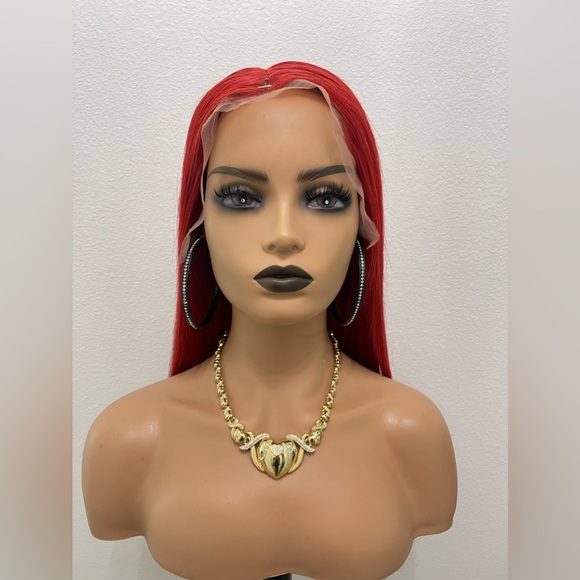 20” 13x6 Straight Human Hair Wig, Customized and Colored Red - Picture 7 of 12